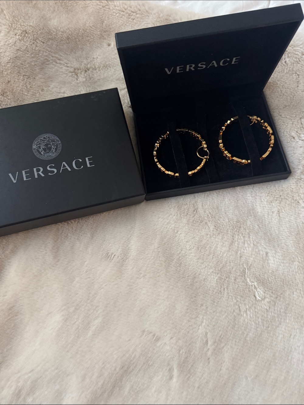 Authentic Versace Gold Chunky Hoop Earrings with Textured Links